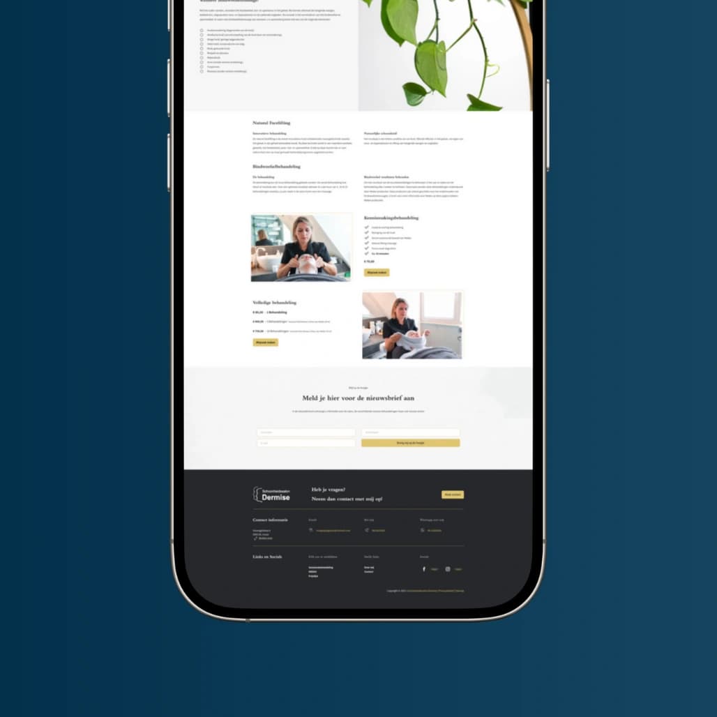 Tweede mobiele weergave van de website van Dermise