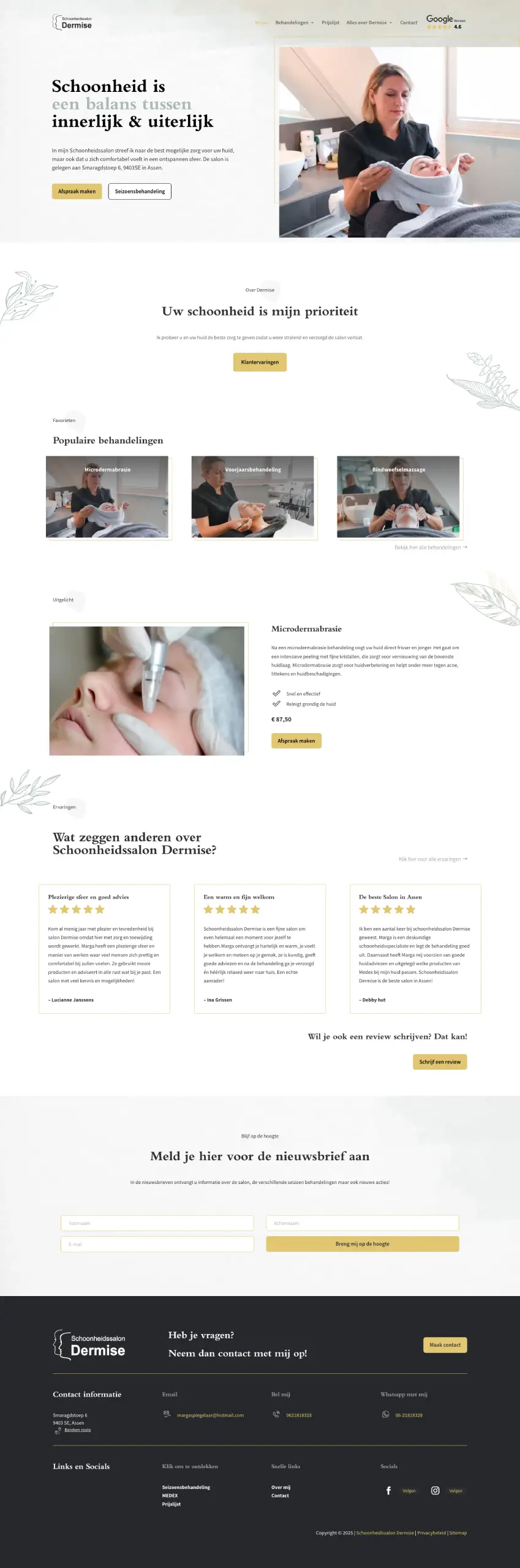 Dermise website met rustgevend ontwerp en duidelijke navigatie