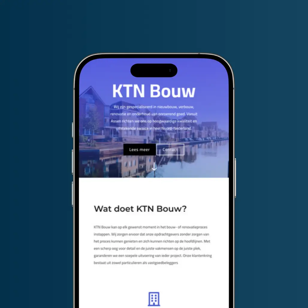 Mobiele weergave van de website van KTN Bouw