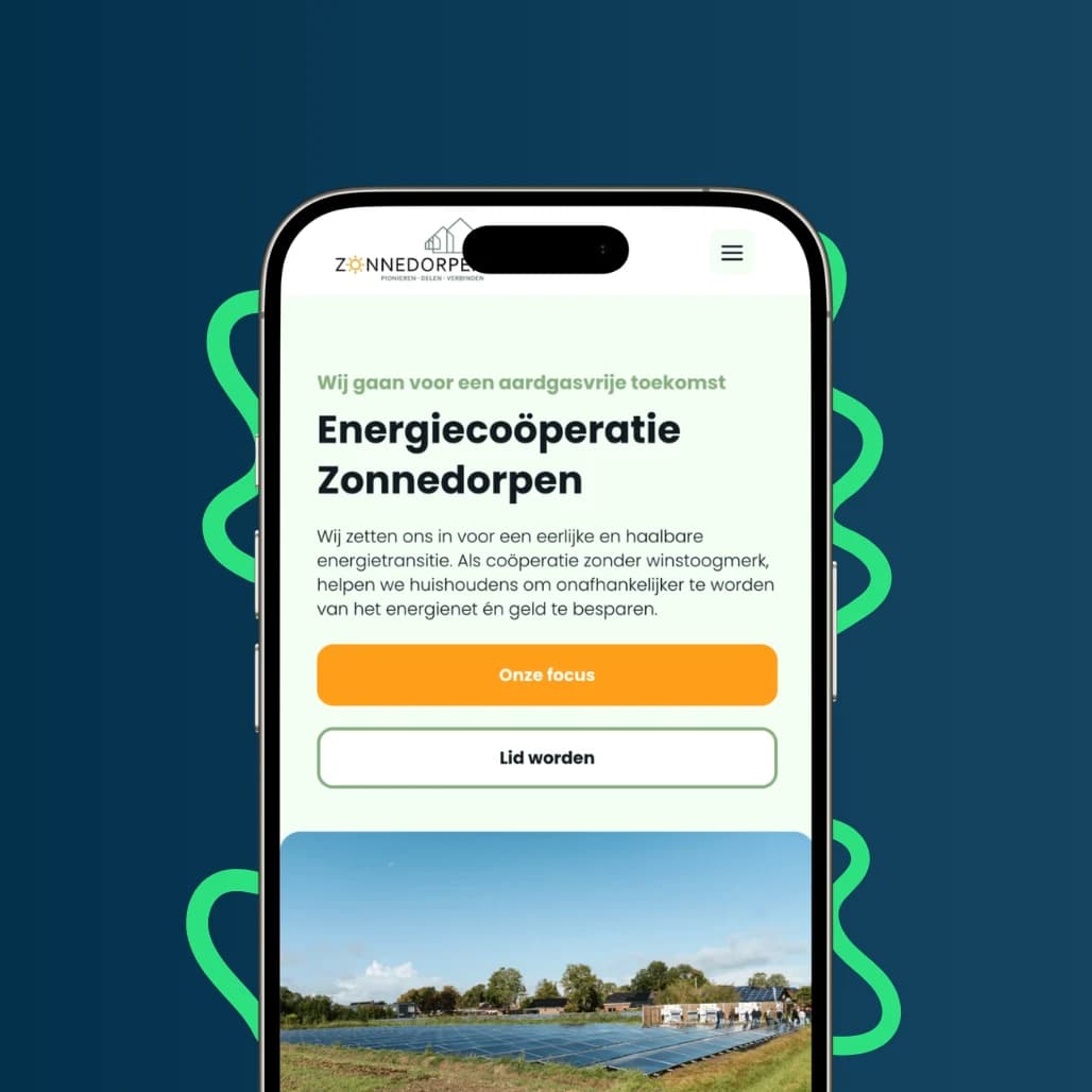 Mobiele weergave van de website van Zonnedorpen
