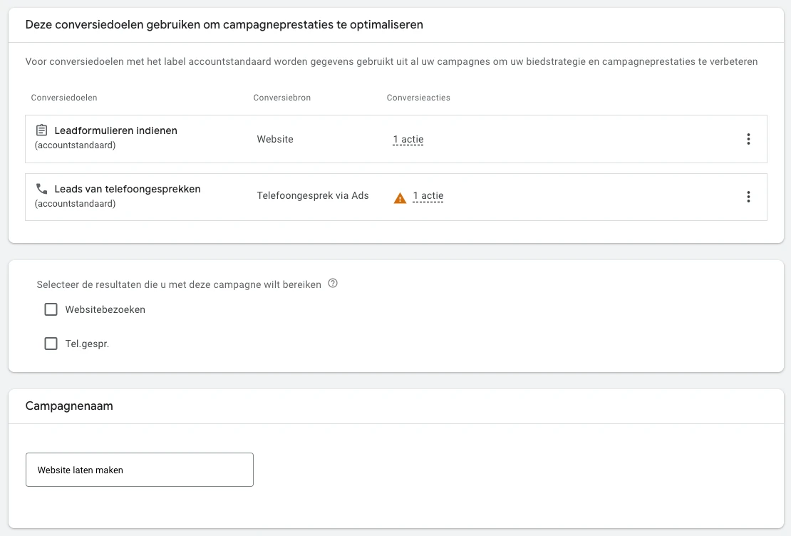 Conversiedoelen kiezen bij het opzetten van een Google Ads campagne