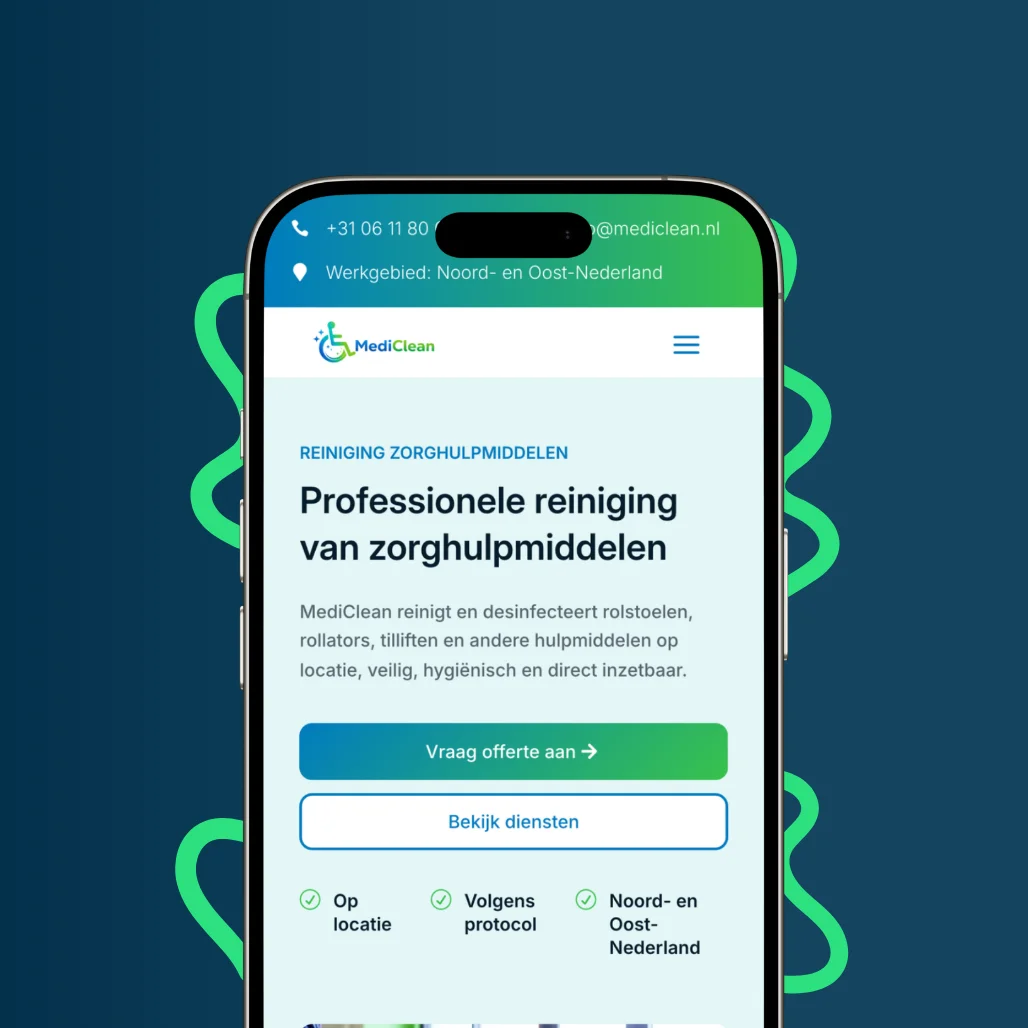 Mobiele weergave van de website van MediClean