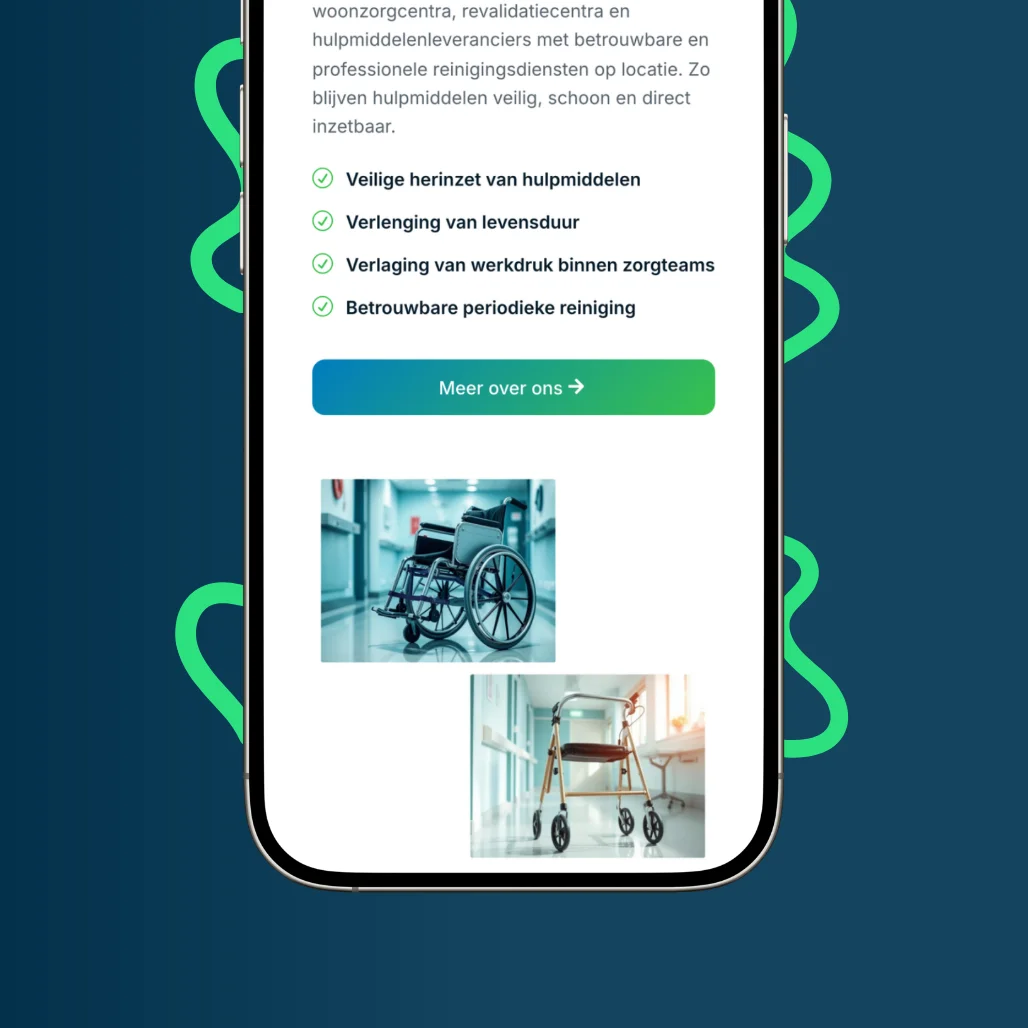 Tweede mobiele weergave van de website van MediClean