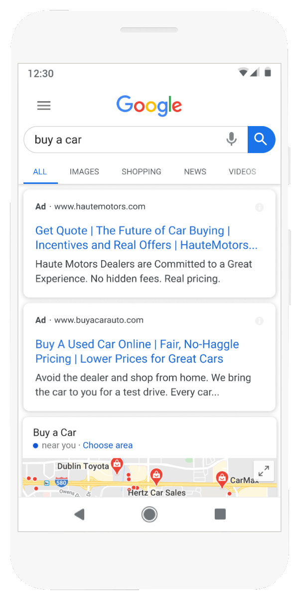 Lead form extensie voorbeeld in Google Ads